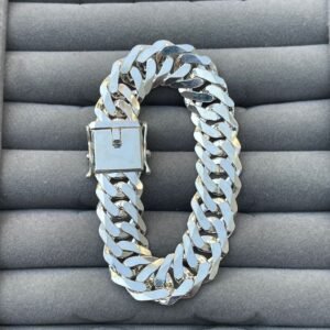 Pulseira de Prata Masculina – 17mm Fecho Gaveta modelo elo duplo – Prata 925